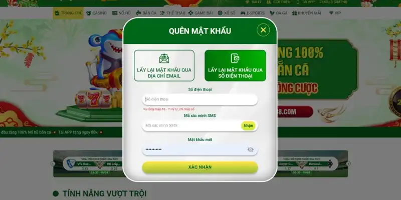 Người chơi lấy lại mật khẩu qua địa chỉ email và số điện thoại 